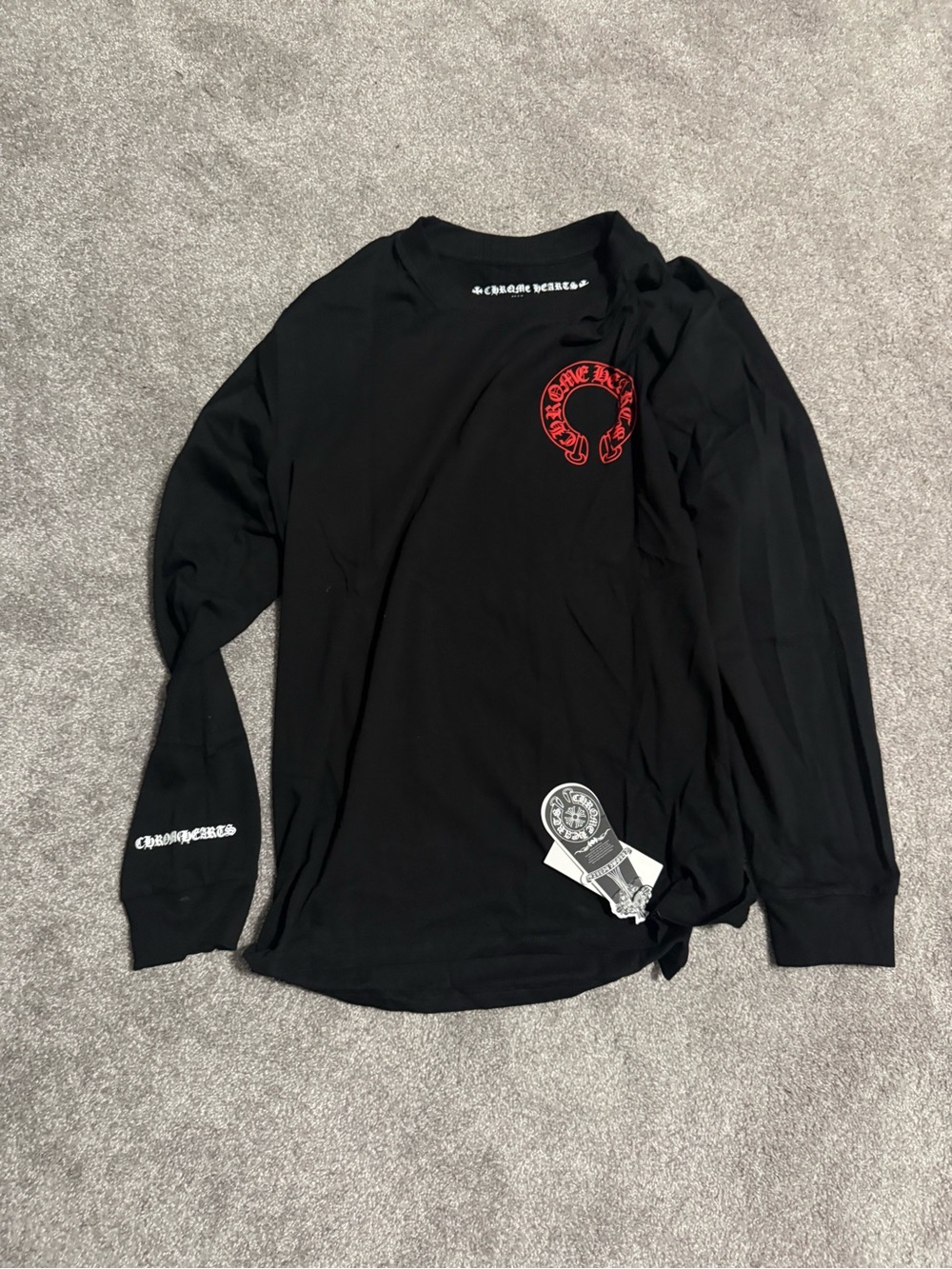 Black  Chrome Hearts Long-Sleeve Graphic Tee with Red Logo